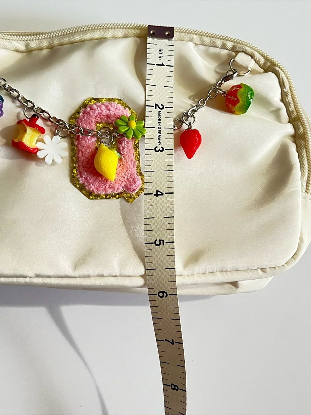NEW Initial Q Fanny Pack Crossbody Bag with Fruit Charm Chain